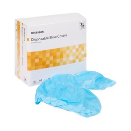 McKesson Shoe Covers, Disposable - Universal, Shoe High, Elastic Closure, Non-Skid Sole, Non-Sterile - Blue, XL, 100 Pairs