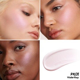 FOCALLURE Shimmer Liquid Highlighter, Smooth Cream Formula and Non-greasy Finish,Delivers a Natural Glow, Long Lasting Illuminator Highlighter Face Enhancing Makeup,Violet Ray