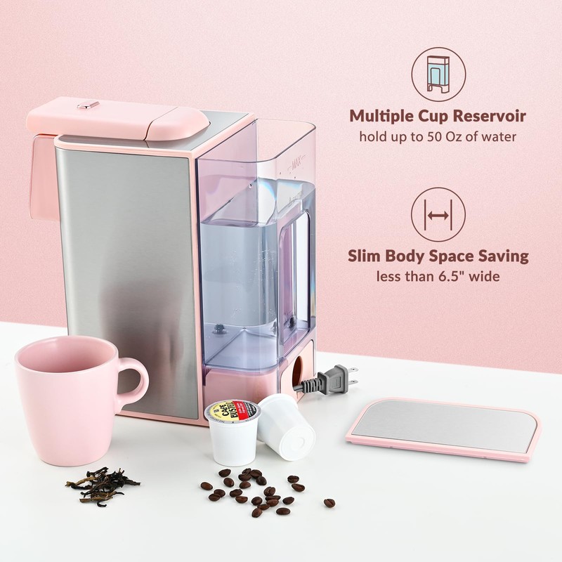Mecity Pink Coffee Maker 3-in-1 Single Serve Coffee Machine, For