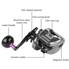 Fishing Reel with Digital Display Solar Charging Large Cup Capacity Casting Wheel 8.0:1 Left/Right Single Rocker Reel for Sea Fishing(Left Hand Wheel)