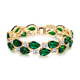 EVER FAITH Green Cubic Zirconia May Birthstone Elegant Water Drop Prom Party Tennis Bracelet for Women
