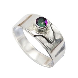 JEWELSTREZORO Mystischer Topas Edelstein Bandring 925 Sterling Silber Ring Herren & Damen Bandring Geschenkartikel Handgefertigter Schmuck TSR1081AG_14 (60 (19.1))