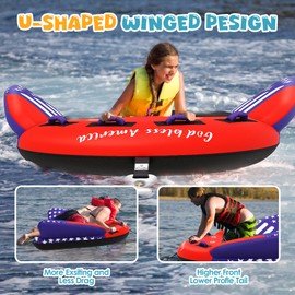 K-Musculo Towable Tubes for Boating 2 Person, 840D Nylon Water Tubes for Boats to Pull, Safety Inflatable Boat Tubes & Towables, Quick Connector, Comfort USA Flag Aircraft & Padded(2025 PRO)