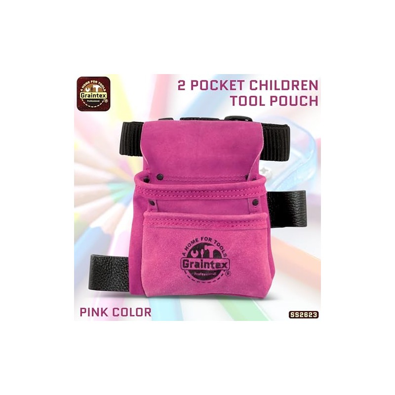 Graintex SS2623 2 Pocket Children Tool Pouch Pink Color Suede