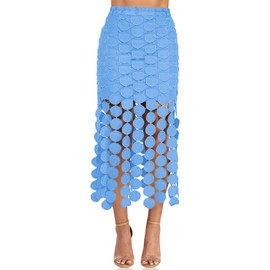 Cicy Bell Womens Hollow Out Maxi Skirts Summer High Waisted Boho Fringe Hem Skirt Beach Vacation Outfits Blue
