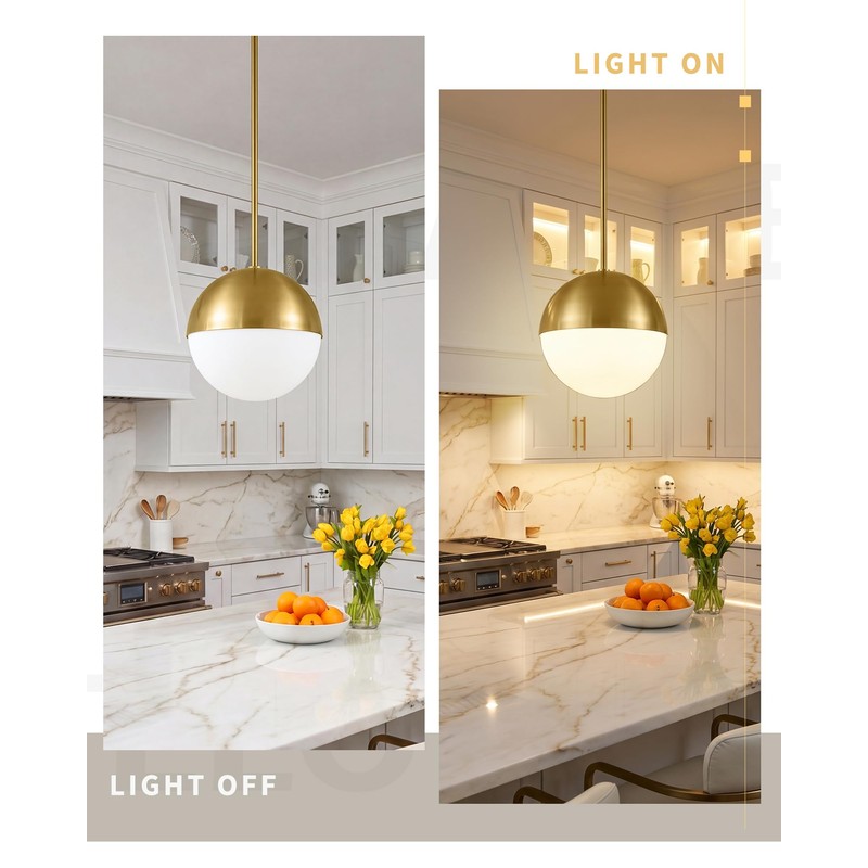 AUTELO 2 Pack Brushed Gold Pendant Lights, 8 Inch Glass