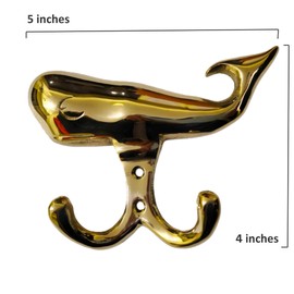 DECORVOID Brass Whale Wall Hooks, Decorative Solid Brass Key Hanger and Coat Hook for Home, Office, and Restaurant Décor