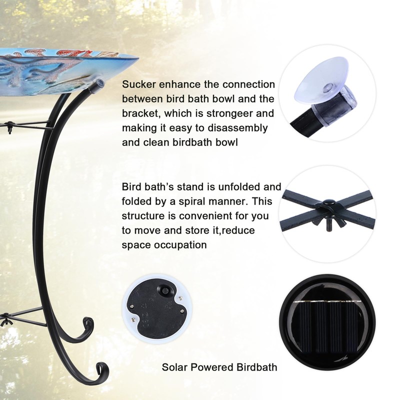 MUMTOP Outdoor Bird Bath, Large Glass Bird Baths Bowl with