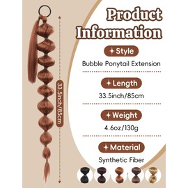Long Bubble Ponytail Extension Ponytails Straight Lantern 33.5 inch Braid Hair Extensions Synthetic Drawstring Hairpieces for Women(Gold Brown)
