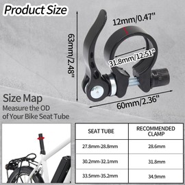 Bonsicoky 31.8mm Bicycle Seat Post Clamp, Aluminium Alloy Bike Quick Release Clamp Seatpost Collar, Type 1, Black