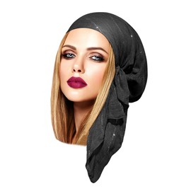 Gray Headscarf Sparkly Silver Non Slip Pre-tied Head Cover Tichel Head Wear for Women Handmade (Gray sparkly sequin)