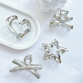 Ypkia 4 Stück Geometrie Haarklammer Mittel Metal Silber Set Haarspangen Damen Für Dickes Und Dünnes Haar