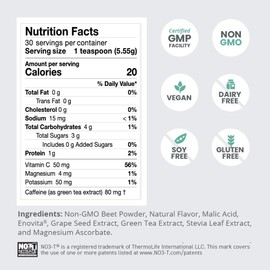 HumanN HumanN SuperBeets Energy Plus with Grape Seed Extract - Beet Root Powder, Green Tea Extract, Caffeine, Vitamin C - Non-GMO - 5.87oz