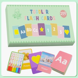 Bsenhe 100 PCS Double Sided First Words Flashcards, Flash Cards for Toddlers Age 1 2 3, Toddler Learning Toys Cards Letters Numbers Colors Shapes Animals Fruits Vegetables Foods Landscapes Flashcards