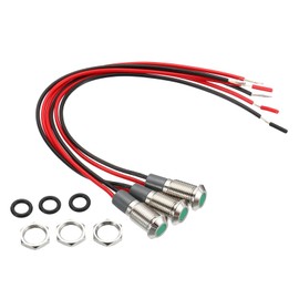 PATIKIL AC/DC 12-24V 8mm Signal Indicator Light, 3 Pack Flush Panel Mount Waterproof LED Metal Shell with 150mm Cable, Green