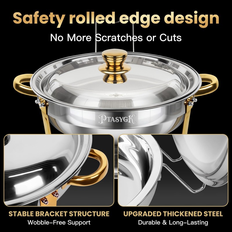 PTASYGK Chafing Dishes for Buffet 4 Pack 5QT Gold SS