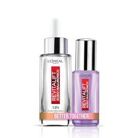 L'Oréal Paris Kit Ácido Hialurónico: Sérum Rostro + Sérum Ojos, 2 piezas. Hidrata intensamente y rellena líneas de expresión