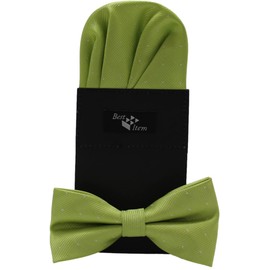 Best Item: One-touch Pocket Square with Holder & Easy Bow Tie Set, Men's, Kids, Parties, Weddings, 11 Grass Green