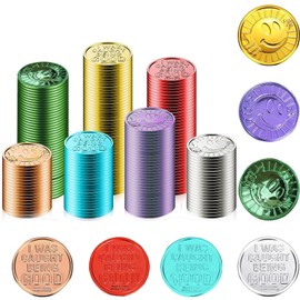 LEKEJIA 100 Pieces Behavior Tokens for Caught Being Good Incentive Coins Colorful Plastic Reward Coins Fake Coins Smile Face Toy Plastic Kindness Coins for School Classroom Behavior Incentives