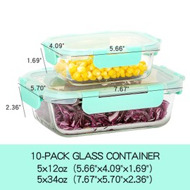 UMEIED 10 Pack Glass Food Storage Containers with Lids Leakproof, Airtight Glass Meal Prep Containers For Lunch, On The Go, Leftover, Dishwasher Safe