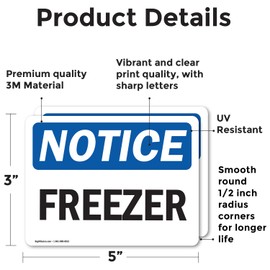 (2 Pack) Freezer OSHA Notice Sign 5 Inch X 3.5 Inch Vinyl Label Decal Sticker Weather Resistant, UV Protected for Workplace, Business, and Construction Site, Made in the USA