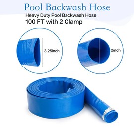 NUDAOS 2" x100 FT, Pool Backwash Hose, Heavy-Duty PVC Hose, Lay Flat Discharge Hose, Weatherproof Burst Resistant for Water Transfer, Sump Pump, Pool Filter, Pool Drain，with 2 Clamps
