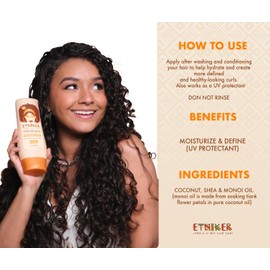 ETNIKER Curl Defining Styling Cream. Moisturize & Define. Coconut oil, Shea Butter & Monoi Oil. Free Sulfates, Salt, Silicones, Mineral Oil, and Parabens 10.2, Ounce. Etniker crema para peinar rizos