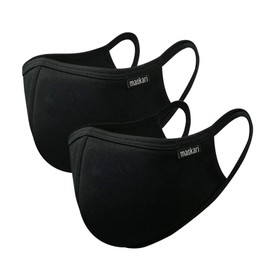 Maskari Black Reusable Face Mask | Face Masks Washable UK | 3 Layer Mens Face Mask | HeiQ Viroblock | Breathable Face Mask | Sporty | Advanced 2 Pack, Large
