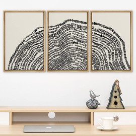 SIGNLEADER Framed Canvas Print Wall Art Set Duotone Geometric Wood Tree Ring Collage Abstract Shapes Illustrations Modern Art Boho Decorative for Living Room, Bedroom, Office - 16"x24"x3 NATURAL