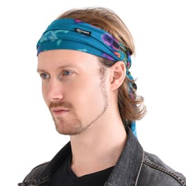CHARM Tie Dye Headband Hippie Elastic Bandana - Bohemian Head Cover For Men & Women Psychedelic Flower Pattern 60'S 70'S Retro Boho - a