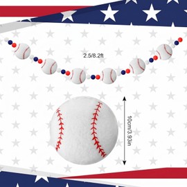 Moukeren Baseball Felt Garland Party Decoration 8.2 ft Red White Blue Pom Banner Include 6 Pcs 3.9 Inch Felt Baseballs and Pompoms for Sports Theme Birthday Party Supplies Baby Shower Decor