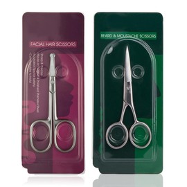 Astrowinter Nose Hair Scissors (Rounded Tip) & Beard Scissors - Safety Blunt-tip Facial Hair Scissors for Nose Hair, Moustache and Beard, Eyebrows, Eyelashes, Ear Hair AW-061-UK-C