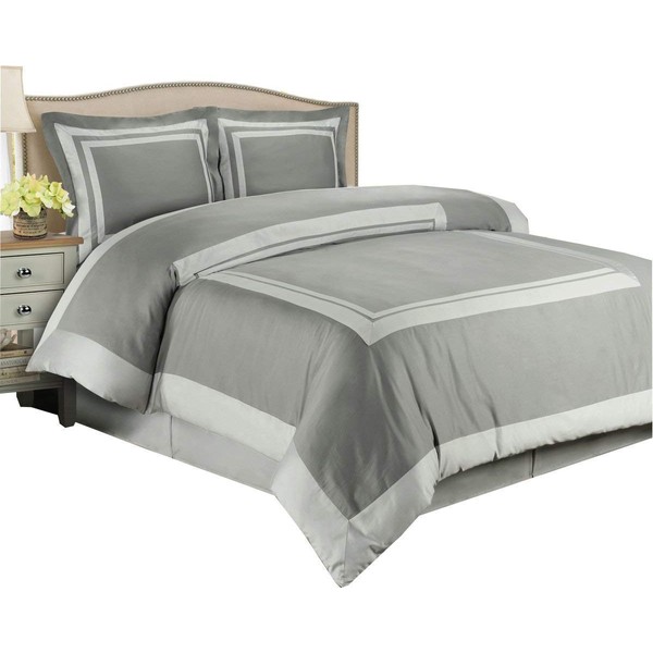 Hotel Gray and Light Gray 3-Piece King / Cal-King Duvet-Cover-Set, 100-Percent Cotton, 300-Thread-Count