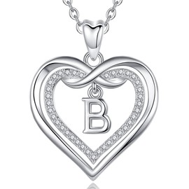 Vito Sterling Silver Initial Pendant Necklaces for Women, Cubic Zirconia Double Heart Letter B Neckless, Dainty Infinity Alphabet Jewelry Gifts for Sister Friendship
