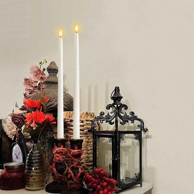 Homemory 15 inches Real Wax Flameless Taper Candles with Remote