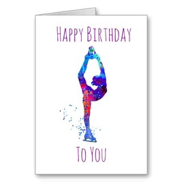 Ice Skater Skating Birthday Card Happy Birthday Watercolour effect (envelope included)