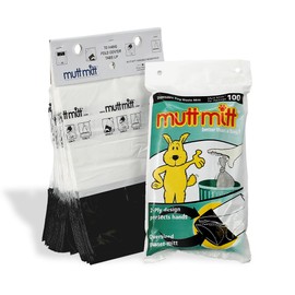 Mutt Mitt® New Listing, Same 100 White & Black 2-Ply Dog Waste Bags on 1 Dog Waste Bag Station Header - 300% Thicker than mini roll dog waste bags - no more warm & yuck feeling