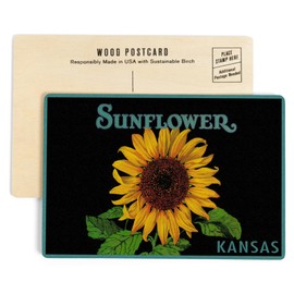 Kansas, Sunflower Brand Crate Label (4x6 Birch Wood Postcards, 2-Pack Stationary, Rustic Home Wall Decor)