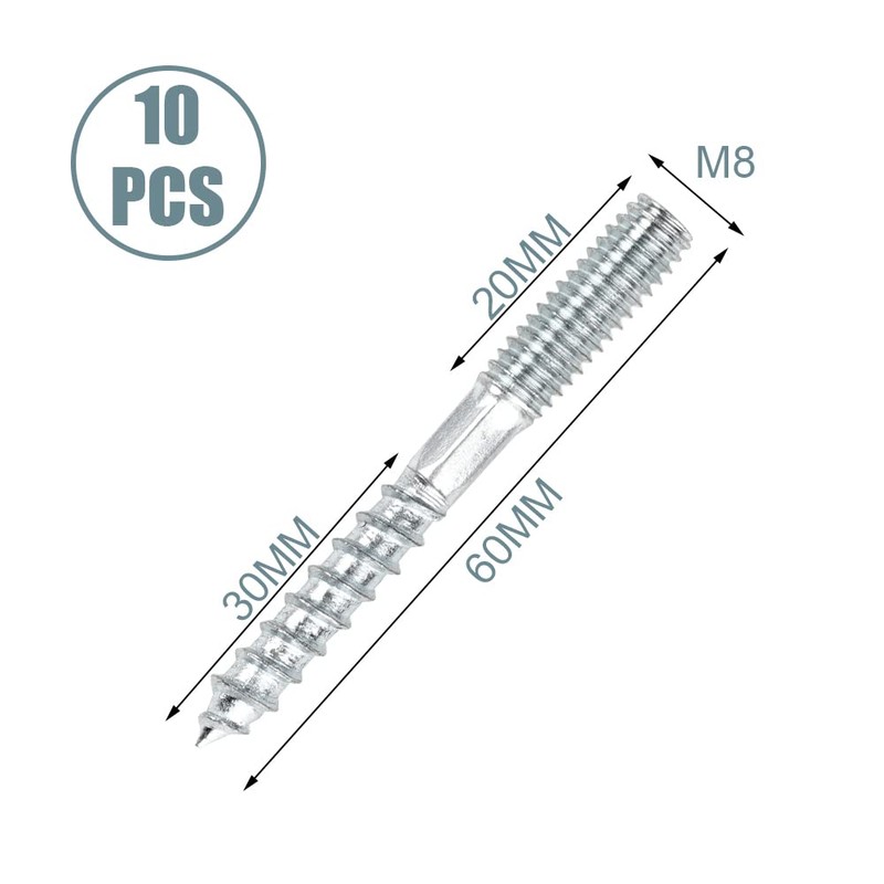 Jinsion Pack of 10 hanger bolts M8 x 60 mm,