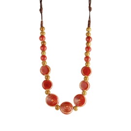 MINACHI Boho Hippie Red Yellow Ceramic Beads Strand Necklace, Vintage Bohemian Summer Beach Jewelry Gift for Women