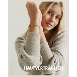 GD GOOD.designs Heart Bracelet for Women - Multi-Row Charms Bracelet in 18K Gold, Rose Gold or Silver | Adjustable Heart Charm Bracelet (14.5 cm - 19.5 cm) - Figaro Chain, Curb Chain, Stainless Steel