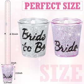 Ferreve 16 Pcs Bachelorette Party Shot Glasses Necklace Team Bride and Bride Shot Glasses Bead Necklace 2 oz Glitter Diamond Cup for Wedding Gift Bachelorette Party Decorations Supplies