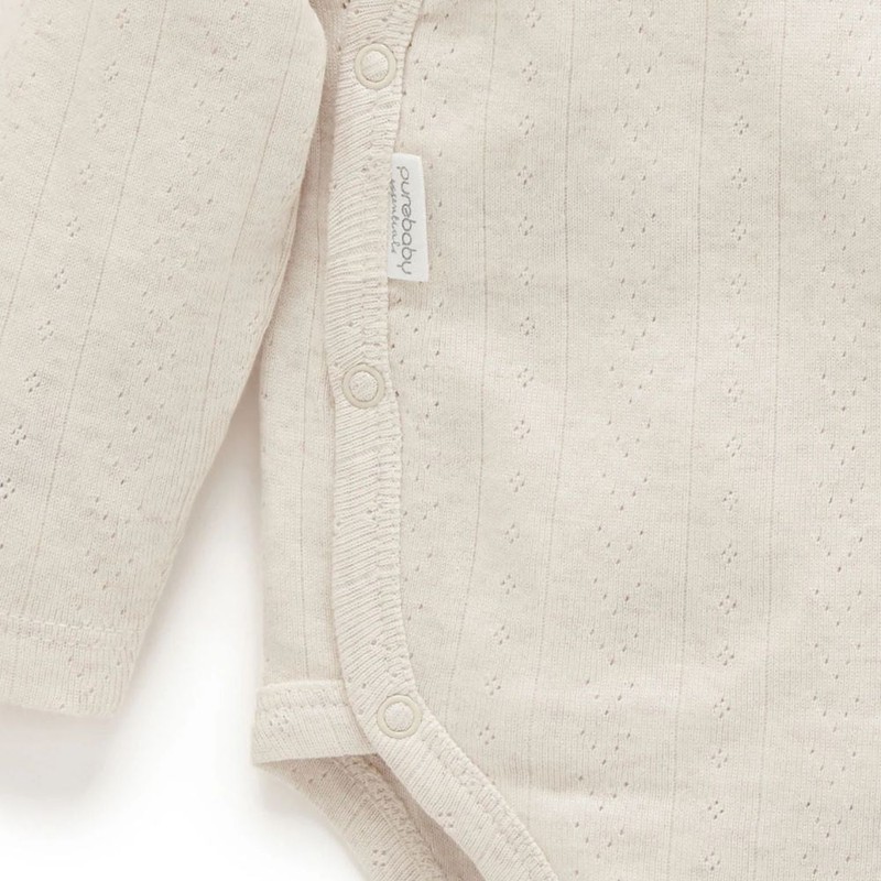 Purebaby Pointelle Long Sleeve Wrap Bodysuit - Wheat Melange, 000