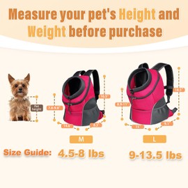 YUDODO Dog Front Carrier Backpack, Adjustable Breathable Pet Carrier for Small Dogs, Ventilated Puppy Back Pack with Safety Belt, Lightweight Doggy Backpack for Hiking Outdoor (Rose, L: 9-13.5 lbs)