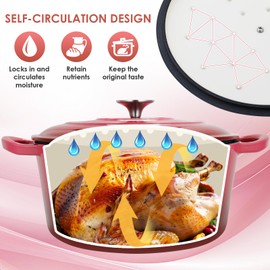 LIFERUN 6 Qt Enameled Cast Iron Dutch Oven Pot with Lid，Oven Safe up to 500° F, Non-Stick Dutch Oven with Dual Handles for Bread Baking, Braising, Stews, Roasting (Red)