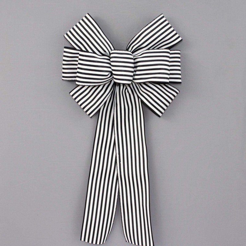 Black White Cabana Stripe Wreath Bow (8 inch bow)