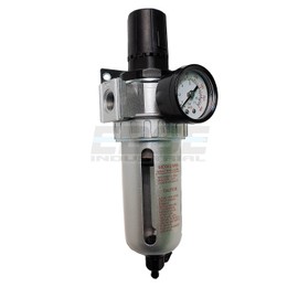 IN-LINE COMPRESSED AIR FILTER REGULATOR COMBO PIGGYBACK, 3/8" NPT PORTS, 105 CFM, POLY BOWL AND GUARD, 5 MICRON ELEMENT