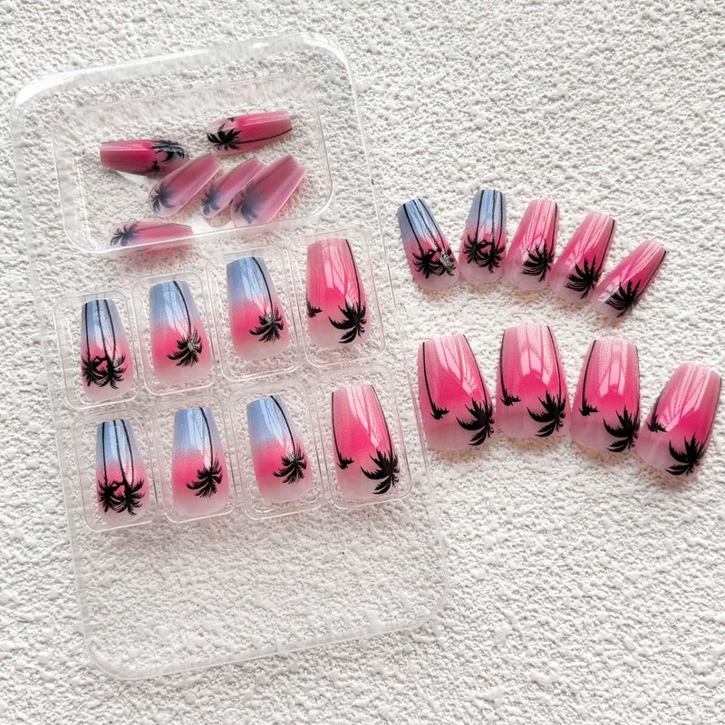 Coffin Press On Nails Medium Fake Nails Gradient With Coconut