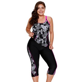 LALAGEN Womens Plus Size Swimsuits 2025 Modest Rash Guard Capris Tankini Bathing Suits Two Piece Bathing Suit Swimwear Floral M