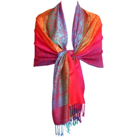 KMystic Colorful Rave Pashmina Scarf Shawl Wrap (Paisley Red)